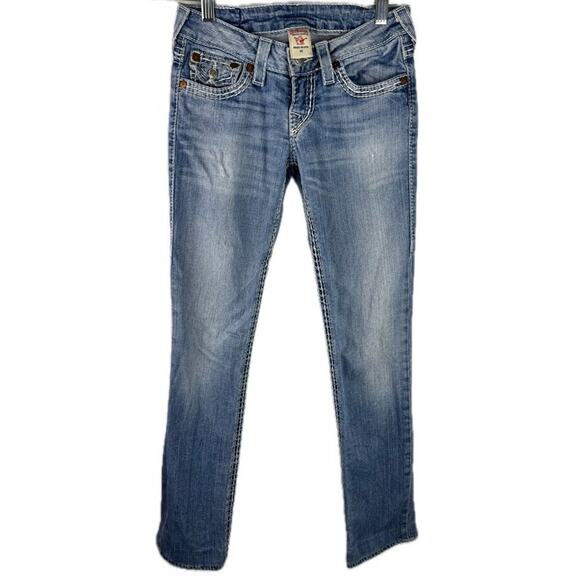 True Religion Low Rise Light Wash Straight Leg Jeans 25 Y2k - Picture 1 of 6